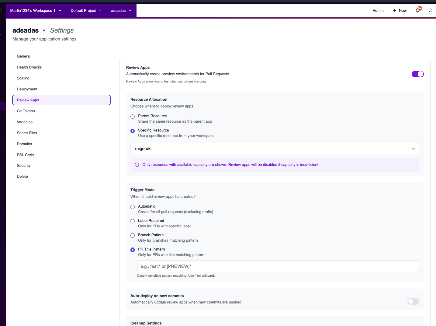 Preview apps settings