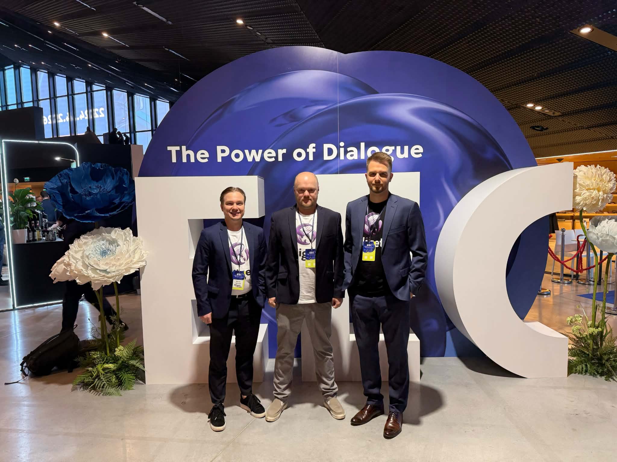 Miget team at EEC Startup Challenge 2026, Katowice. Left to right: Marcin Zgorecki (CTO), Chris Taraszka (CEO), Hubert Baryla (CSO).